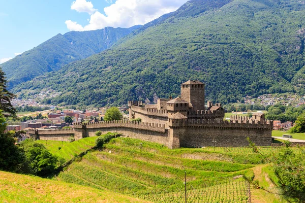 stock image Montebello Castle in Bellinzona, Switzerland. UNESCO World Heritage Site