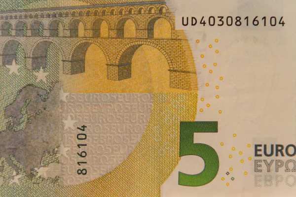 Tiro Macro Cinco Billetes Euros —  Fotos de Stock
