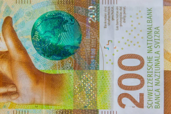 宏观拍摄的200瑞士法郎钞票 — 图库照片