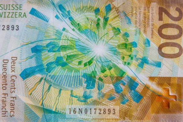 宏观拍摄的200瑞士法郎钞票 — 图库照片