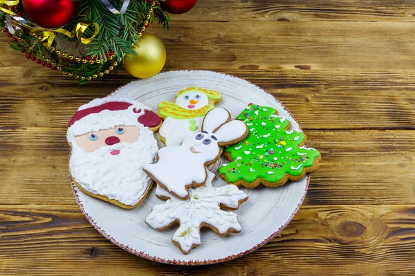 Biscuits Pain Épice Noël Dans Une Assiette Décoration Noël Sur — Photo