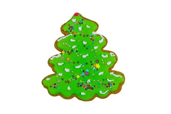 Biscoito Gengibre Natal Feito Forma Árvore Natal Isolado Fundo Branco — Fotografia de Stock