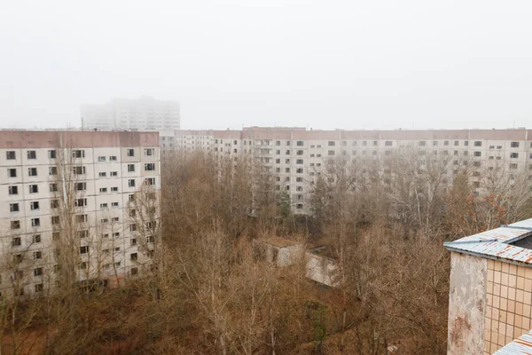 View Ghost Town Pripyat Autumn Chernobyl Exclusion Zone Ukraine Вид — стоковое фото