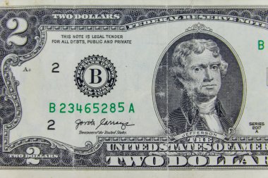 Macro shot of the two dollars bill