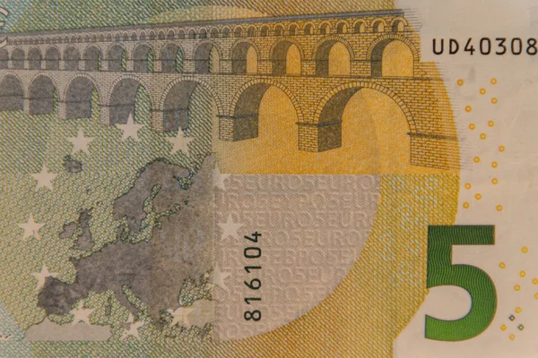 Makro Ujęcie Pięciu Banknotów Euro — Zdjęcie stockowe