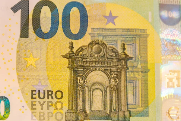 Макро Бросок Банкноты Сто Евро — стоковое фото