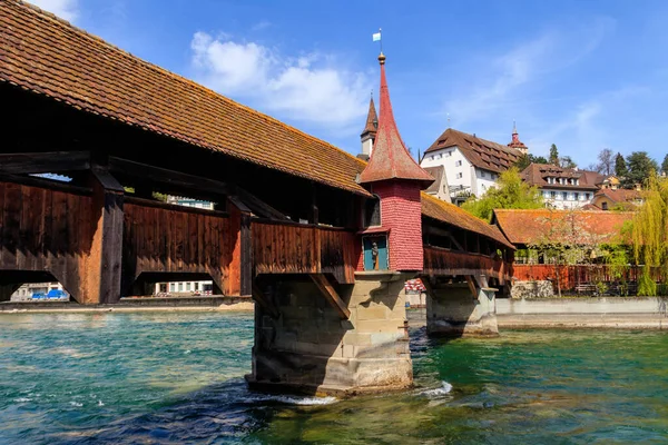 Spreuer Bridge Spanning River Reuss City Lucerne Switzerland — Stock Photo, Image