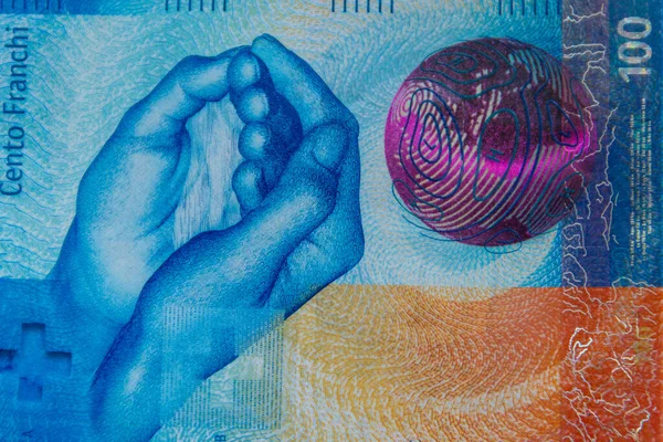 Makro Ujęcie Banknotu Stu Franków Szwajcarskich — Zdjęcie stockowe
