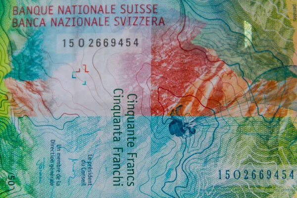 Macro Shot Fifty Swiss Francs Banknote — Stock Photo, Image
