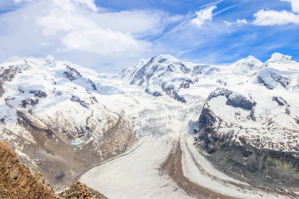 Magnífico Panorama Los Alpes Peninos Con Famoso Glaciar Gorner Impresionantes —  Fotos de Stock