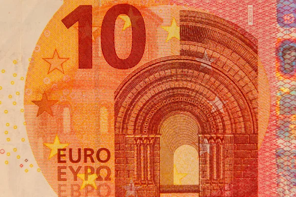 Makro Snímek Deseti Eurobankovek — Stock fotografie