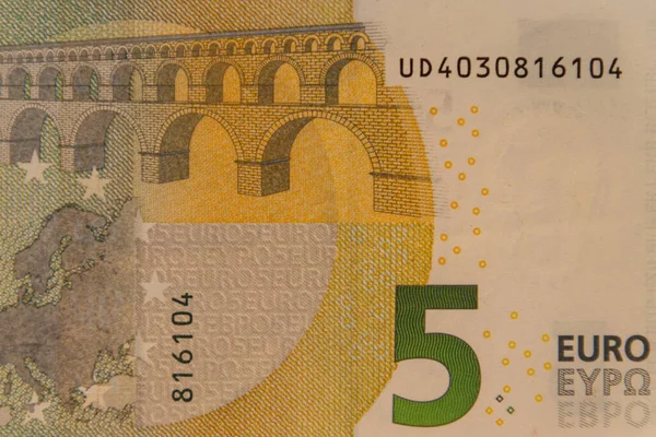 Fotografia Macro Cinco Notas Euro — Fotografia de Stock