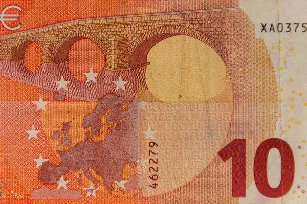 Makro Ujęcie Dziesięciu Banknotów Euro — Zdjęcie stockowe