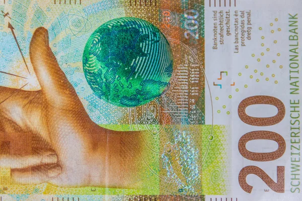 Kétszáz Svájci Frankos Bankjegyről Készült Makrofelvétel — Stock Fotó