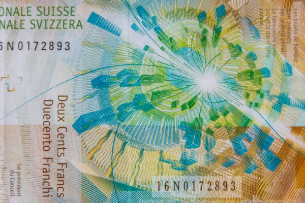 Kétszáz Svájci Frankos Bankjegyről Készült Makrofelvétel — Stock Fotó