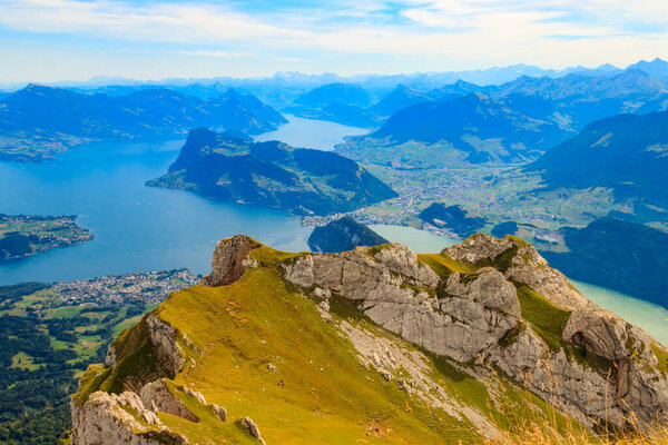 Beautiful panoramic view on Lake Lucerne from Mount Pilatus, Switzerland