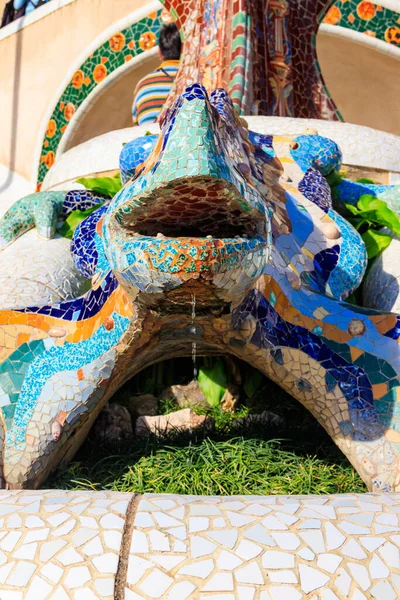 stock image Multicolored mosaic dragon salamander of Gaudi in Park Guell, Barcelona, Spain