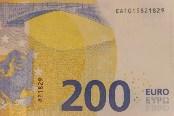Макро Бросок Банкноты Двести Евро — стоковое фото