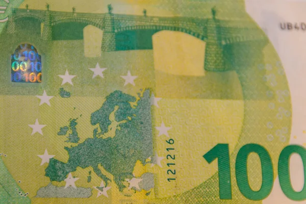 Fotografia Macro Nota Cem Euros — Fotografia de Stock