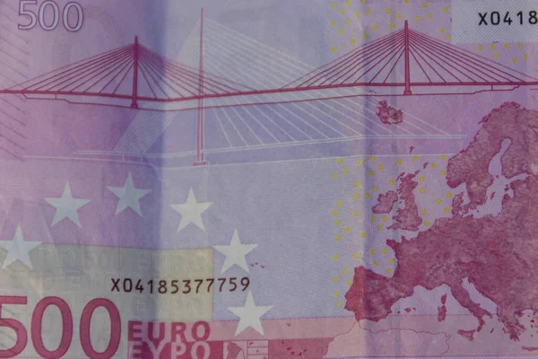 Макро Бросок Банкноты Пятьсот Евро — стоковое фото