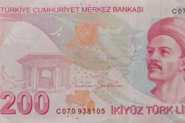 200 liralık Türk banknotunun makro çekimi.