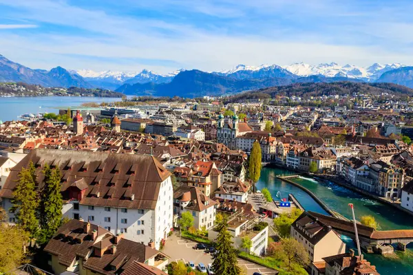 View Reuss River Old Town Lucerne Luzern City Switzerland View — Stock Photo, Image