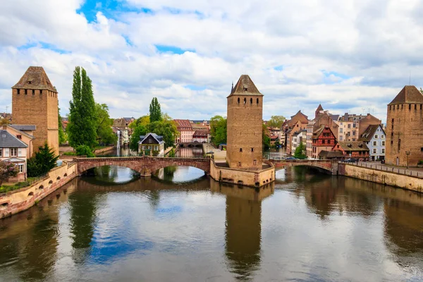 View Medieval Bridge Ponts Couverts River Ill Strasbourg Alsace France — Stock Photo, Image