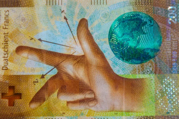 Μακροσκοπική Λήψη Τραπεζογραμματίων 200 Ελβετικών Φράγκων — Φωτογραφία Αρχείου