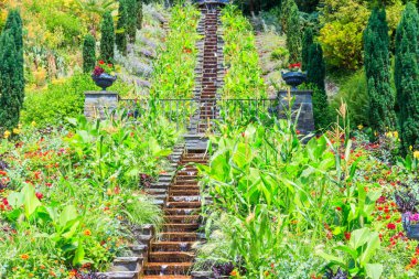 Almanya, Constance Gölü 'ndeki Mainau adasındaki İtalyan çiçek suyu merdivenleri.