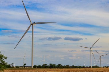 Tarlada rüzgar türbinleri. Yenilenebilir enerji