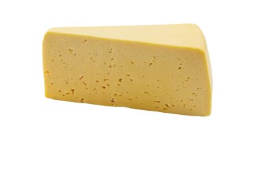 Beyaz arkaplanda izole edilmiş İsviçre peyniri parçası