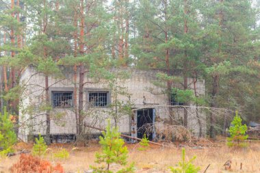 Çernobil Yasak Bölge, Ukrayna 'daki Pripyat hayalet kasabasında terk edilmiş eski bir ev.