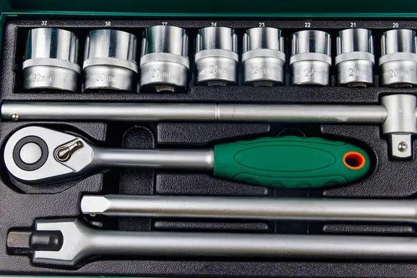 Close-up of universal tool kit for car repair
