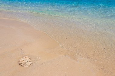 Kumlu sahilde yumuşak bir okyanus dalgası