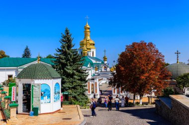 Kiev, Ukrayna - 24 Ağustos 2019: Ukrayna 'daki Kiev Manastırı olarak da bilinen Kiev Pechersk Lavra manzarası