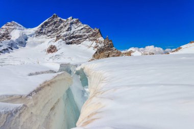 Bernese Oberland, İsviçre 'de Jungfraujoch yakınlarında Crevasse