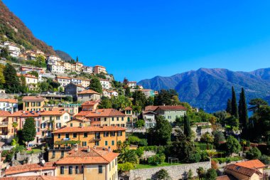 Panoramic view of Moltrasio town on Lake Como in Italy clipart