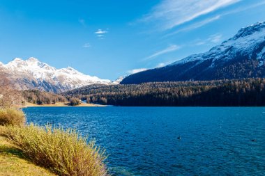 İsviçre, Graubunden kantonundaki St. Moritz Gölü manzarası