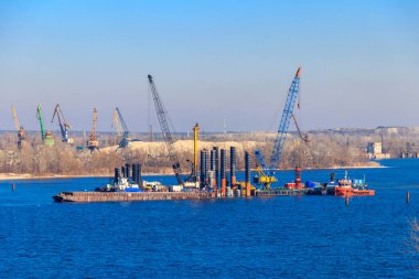 Construction of a new bridge across the Dnieper river in Kremenchug, Ukraine