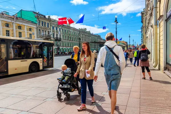 stock image St. Petersburg, Russia - June 26, 2019: Unknown people walking along Nevsky Avenue in centre of Saint Petersburg, Russia