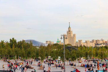 Moscow, Russia - August 15, 2019: View of the Zaryadye park in a centre of Moscow, Russia