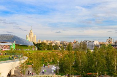 Moscow, Russia - August 15, 2019: View of the Zaryadye park in a centre of Moscow, Russia