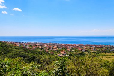 Bulgaristan 'da Sveti Vlas tatil beldesi ve Karadeniz' in hava manzarası