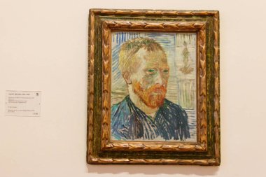 Basel, İsviçre - 21 Aralık 2022: Vincent van Gogh tarafından Basel Kunstmuseum, İsviçre 'deki sanat müzesi' nde 1887 'de Japon Baskısıyla Otoportre