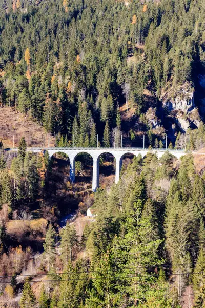 stock image View of Landwasser Viaduct, Rhaetian railway, Graubunden in Switzerland