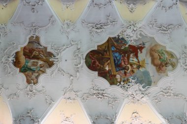 Aziz Bazilikası 'nın iç görünümü. Peter ve Paul, Reichenau Adası, Constance Gölü, Baden-Wuerttemberg, Almanya