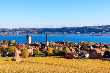 View of La Neuveville town and Lake Biel, Switzerland clipart