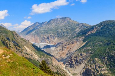 Scenic view on Great Aletsch Glacier in Valais canton, Switzerland. View from Belalp village clipart