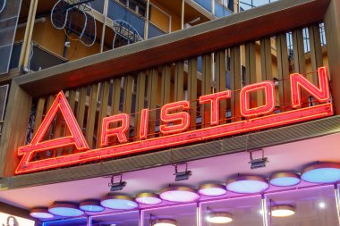 Sanremo, Italy - March 1, 2024: Facade view by night of Ariston Theatre in Sanremo, Italy clipart