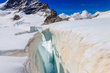 Bernese Oberland, İsviçre 'de Jungfraujoch yakınlarında Crevasse